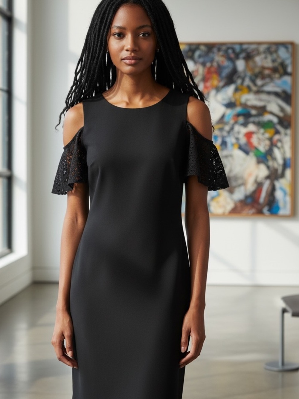 Tommy Hilfiger Black Cold-Shoulder Lace-Sleeve Dress